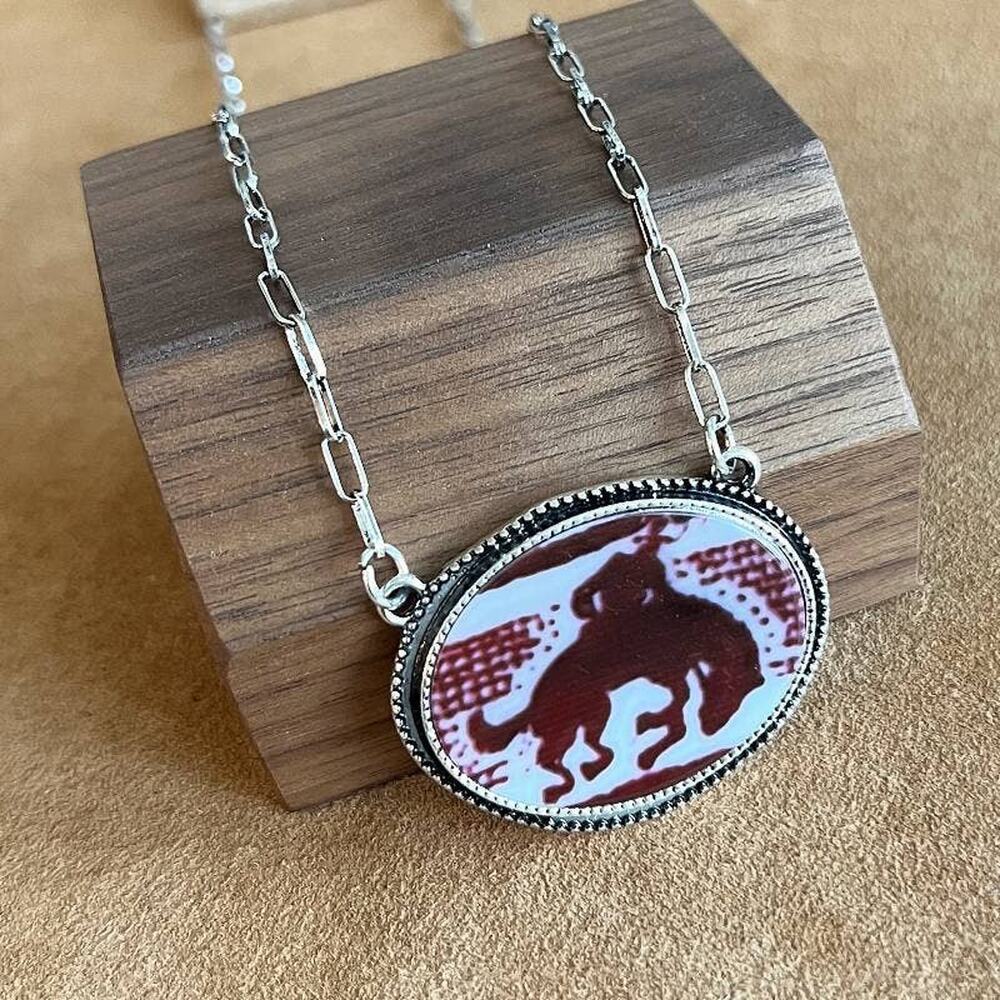 TIPI Western Cowboy Pendant Necklace - Silver